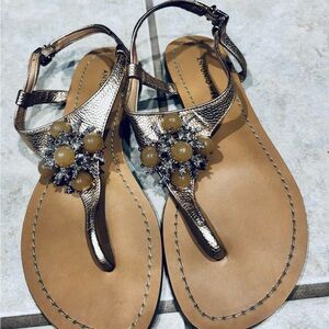 ANTONIO MELANI Metallic Gold Sandals with Embellishments